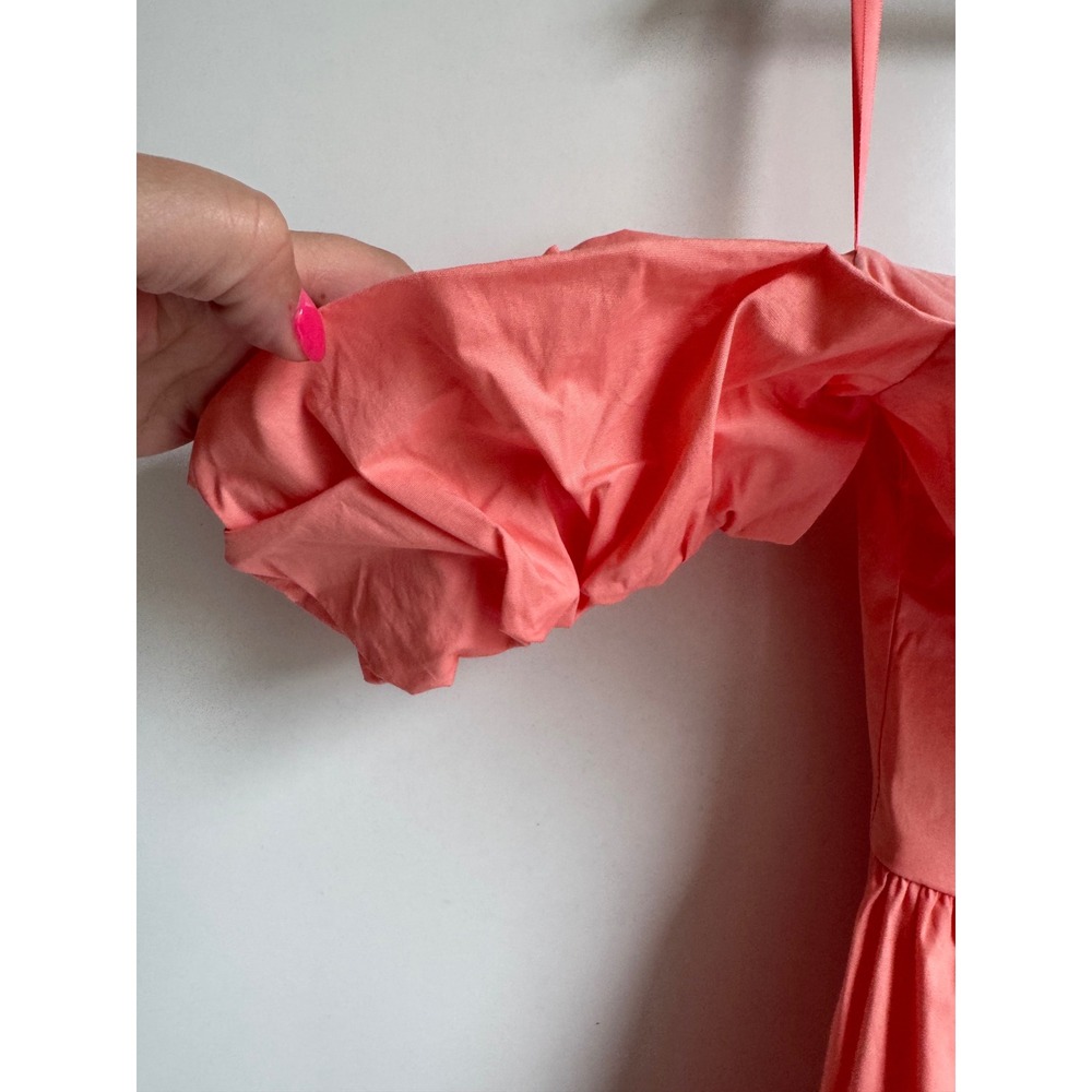 Staud Elio Off Shoulder Mini Dress Coral Pink Cotton Poplin Tiered Size 8 luxury - Picture 5 of 12
